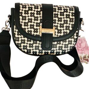Kensie Black & White Floral Crossbody Bag with Wide Strap